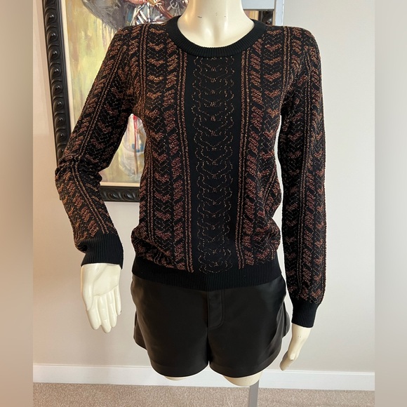 Rag & Bone Pullover Sweater Black Gold Pattern Long Sleeve Size Small - Picture 2 of 7